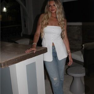 White Button-Up Strapless Top